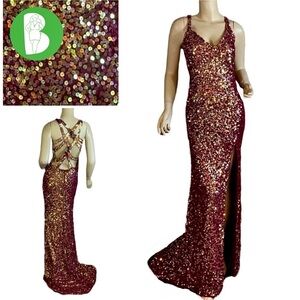 PRIMAVERA GOLD AND PURPLE/PINK SEQUIN STRAPPY BACK COCKTAIL FORMAL DRESS (8)